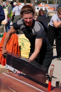 The lumberjacks and jills who entered the paired crosscut competition were all tough and strong, but they babied their saw blades with a gentle touch.  