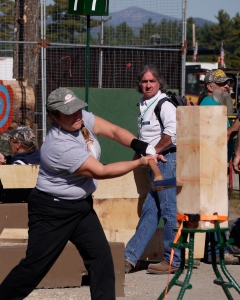Women also compete!  The winning time for chopping through this solid block of wood was just over 6 seconds!